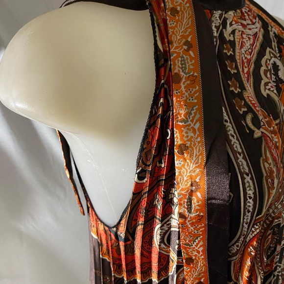 Ladies pleated pullovertieat neckflare satin dress - Picture 3 of 7